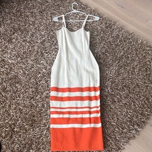 bebe Cream and Orange Striped Maxi Dress